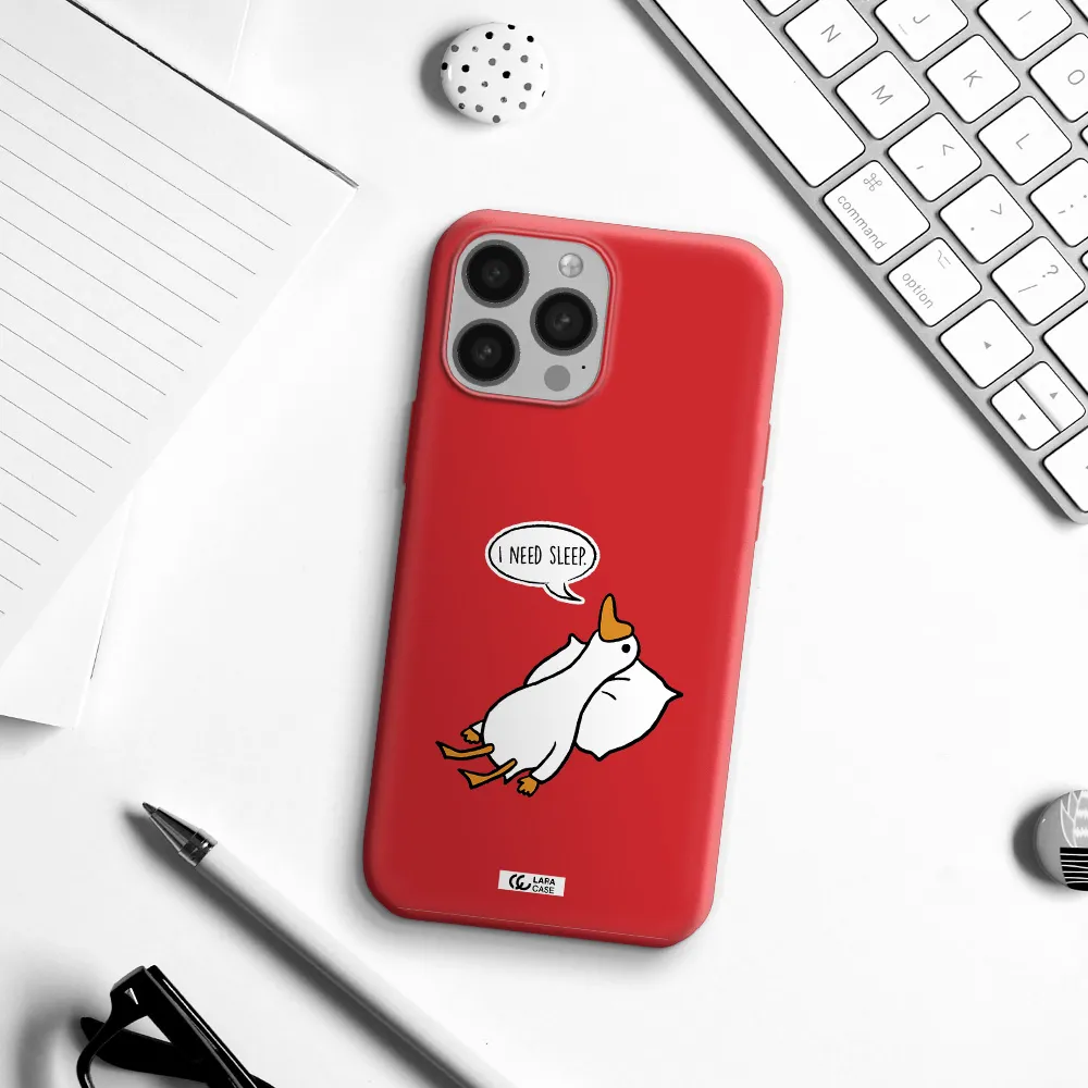a cartoon of a duck with a pillow Apple iPhone 13 Pro Silicone Imperial Red Case