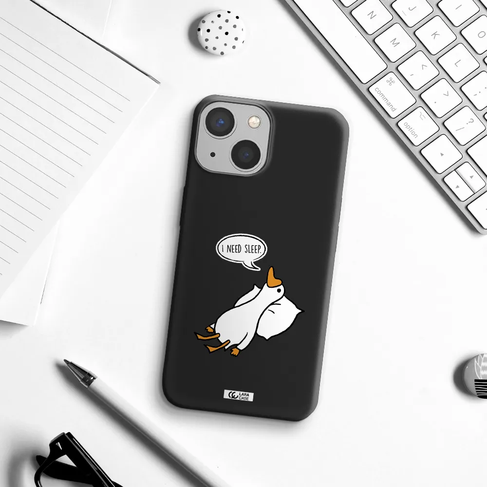 a cartoon of a duck with a pillow Apple iPhone 13 Silicone black Case