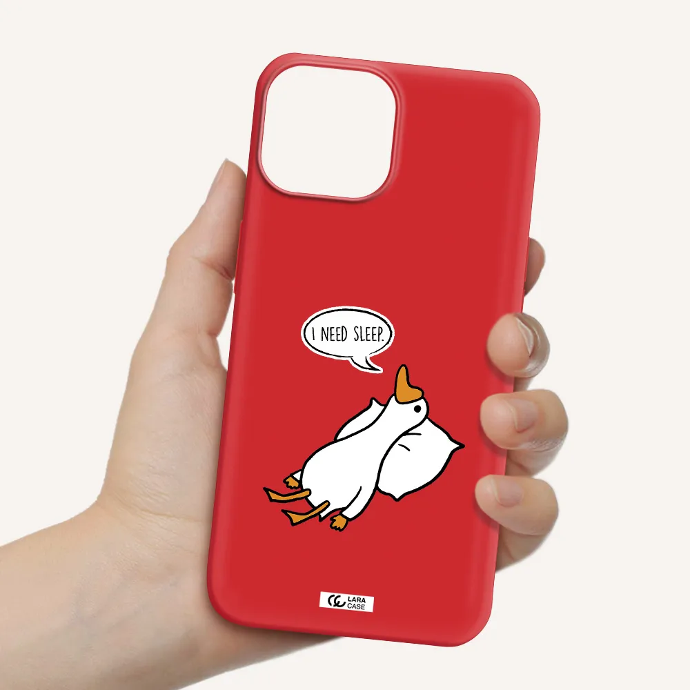 a cartoon of a duck with a pillow Apple iPhone 13 Silicone Imperial Red Case