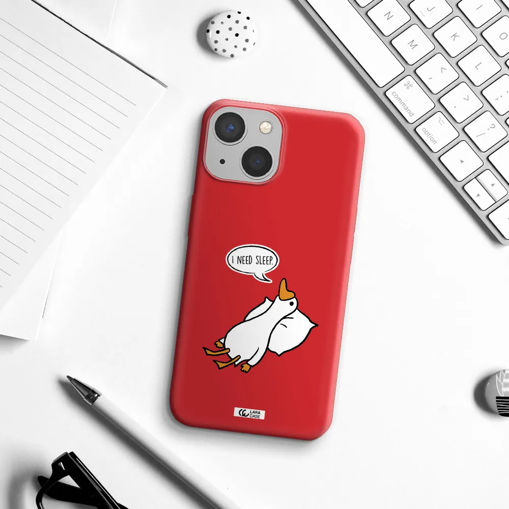 a cartoon of a duck with a pillow Apple iPhone 13 Silicone Imperial Red Case
