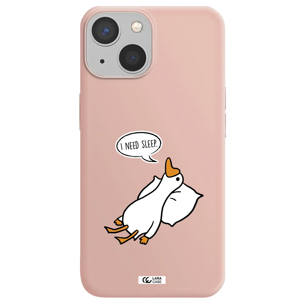 a cartoon of a duck with a pillow Apple iPhone 13 Silicone pastel pink Case