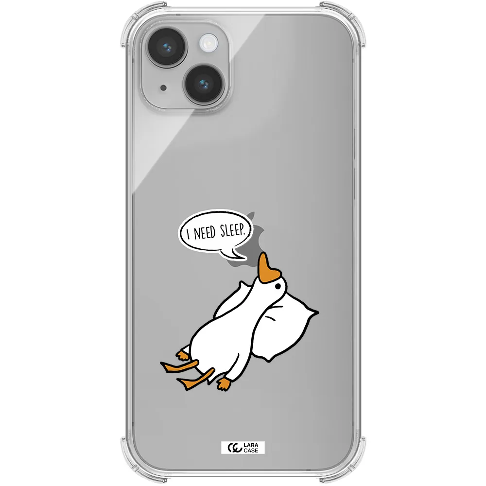 a cartoon of a duck with a pillow Apple iPhone 14 Clear PC Case