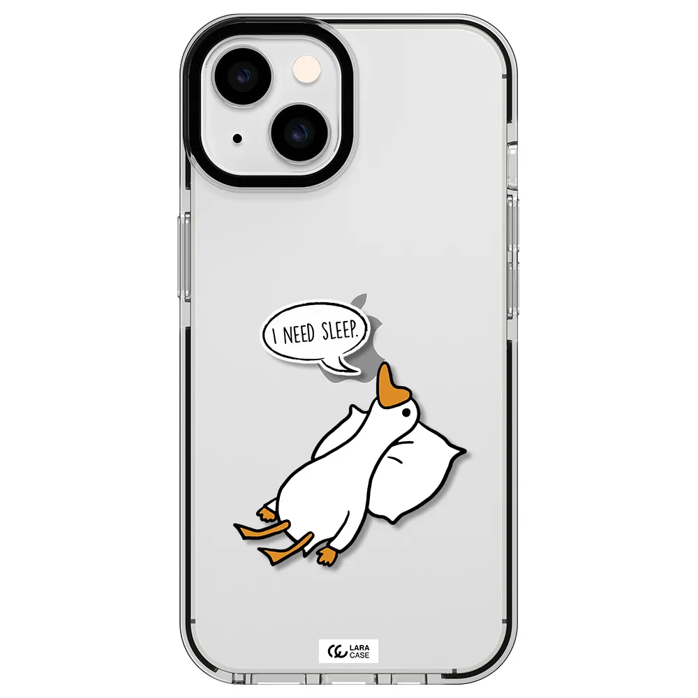 a cartoon of a duck with a pillow Apple iPhone 14 impact black border Case