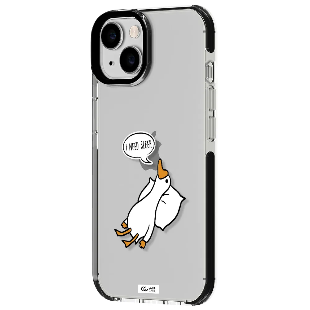 a cartoon of a duck with a pillow Apple iPhone 14 impact black border Case