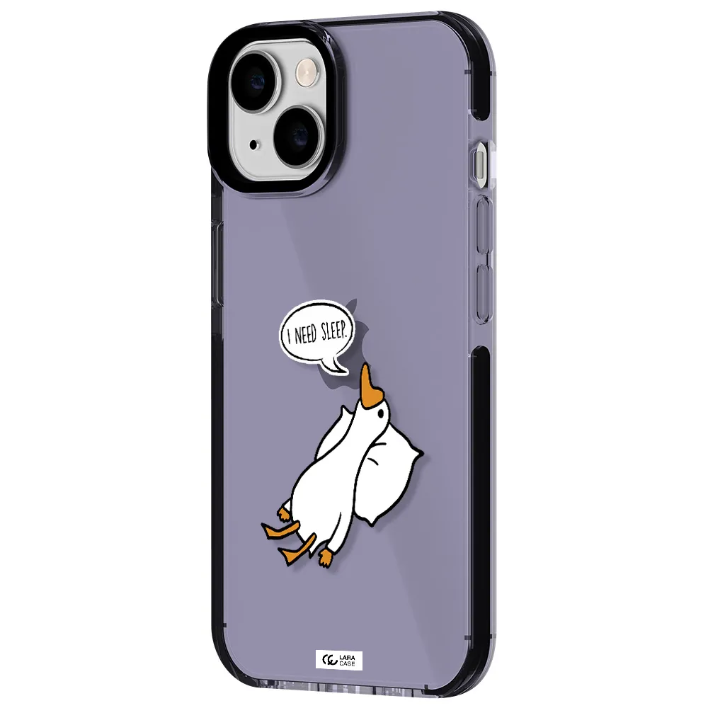 a cartoon of a duck with a pillow Apple iPhone 14 impact Lilac Case