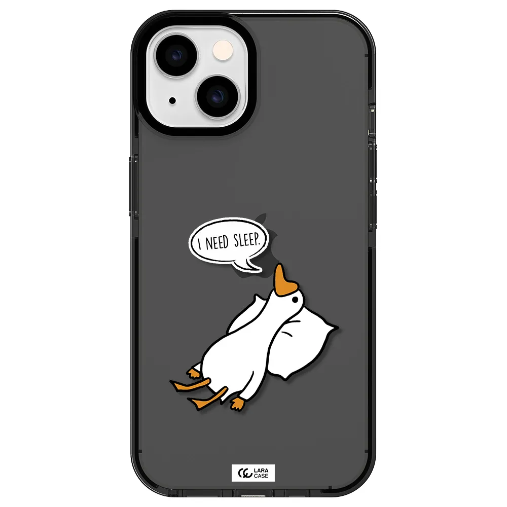 a cartoon of a duck with a pillow Apple iPhone 14 impact Smoke Black Case