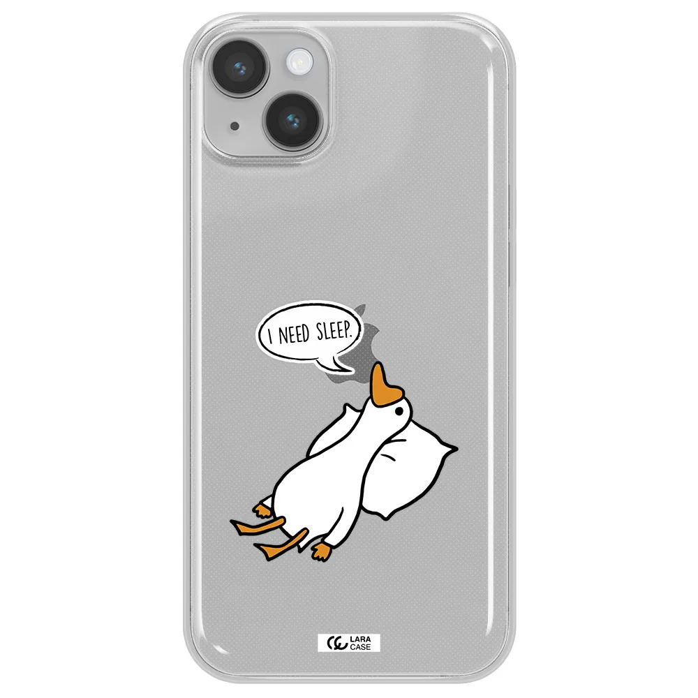 a cartoon of a duck with a pillow Apple iPhone 14 plus Clear TPU Case