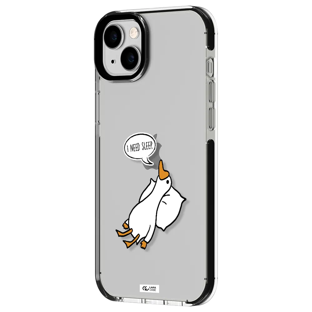 a cartoon of a duck with a pillow Apple iPhone 14 plus impact black border Case