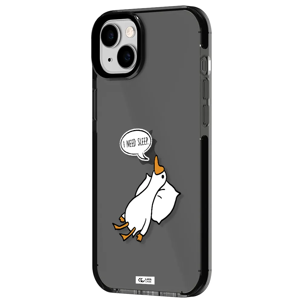 a cartoon of a duck with a pillow Apple iPhone 14 plus impact Smoke Black Case
