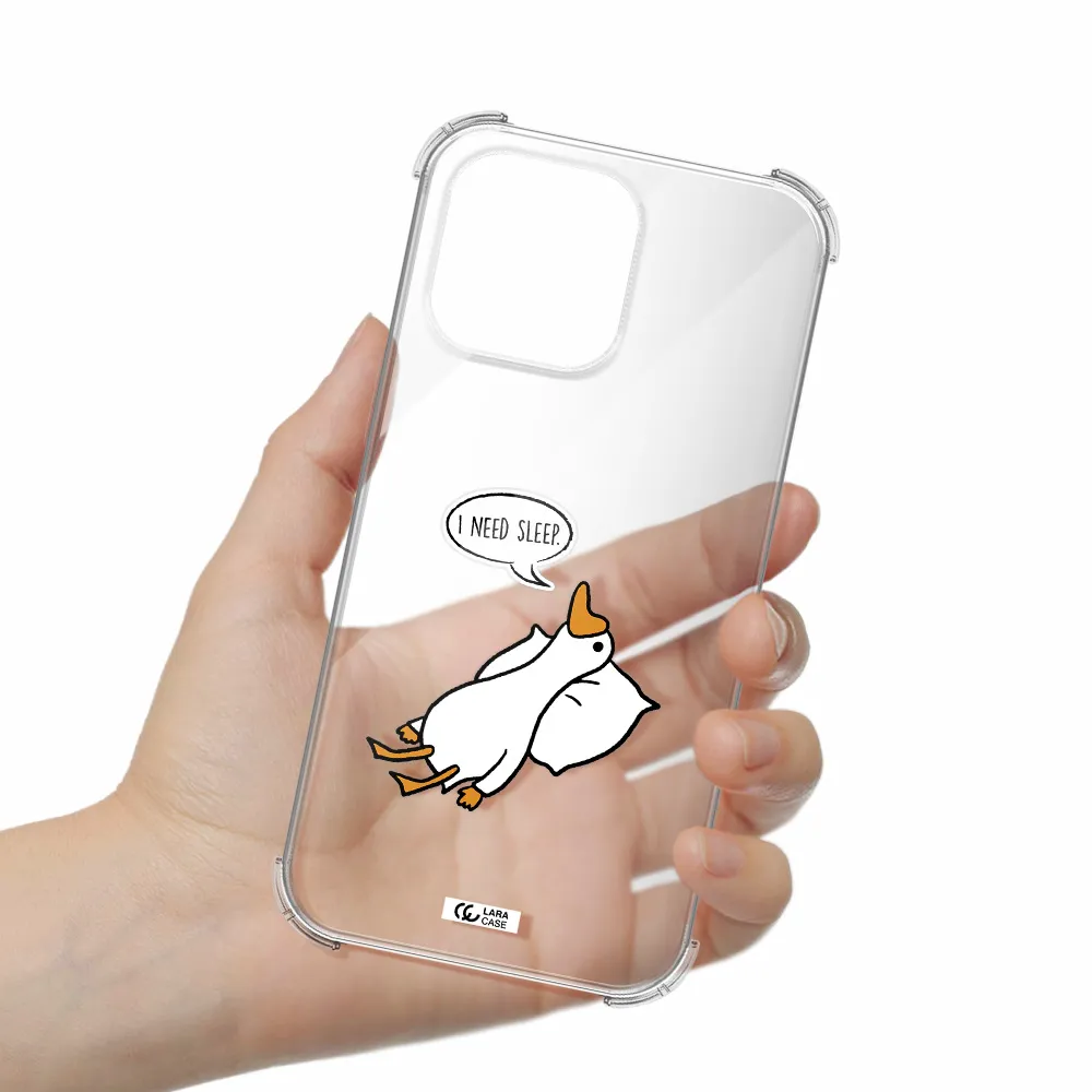 a cartoon of a duck with a pillow Apple iPhone 14 pro Clear PC Case