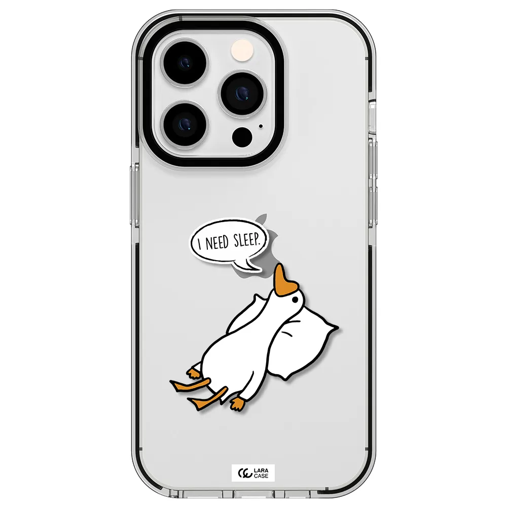 a cartoon of a duck with a pillow Apple iPhone 14 pro impact black border Case