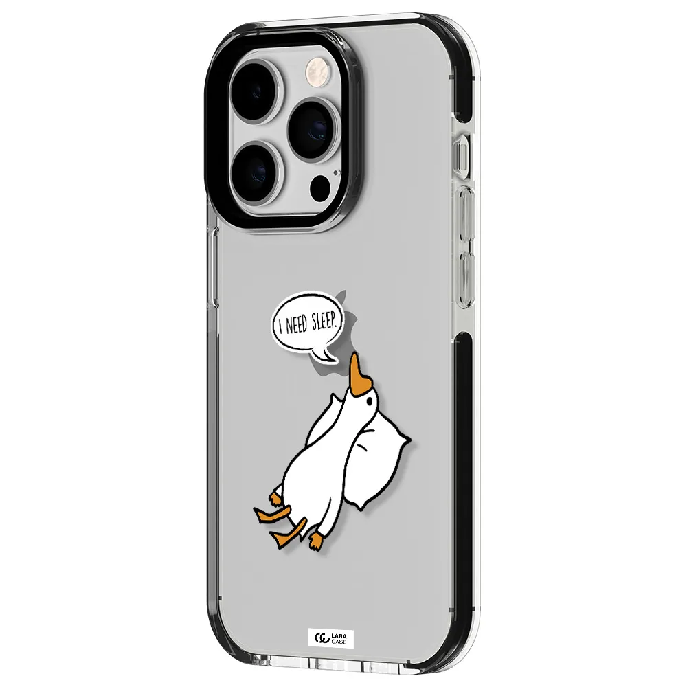 a cartoon of a duck with a pillow Apple iPhone 14 pro impact black border Case