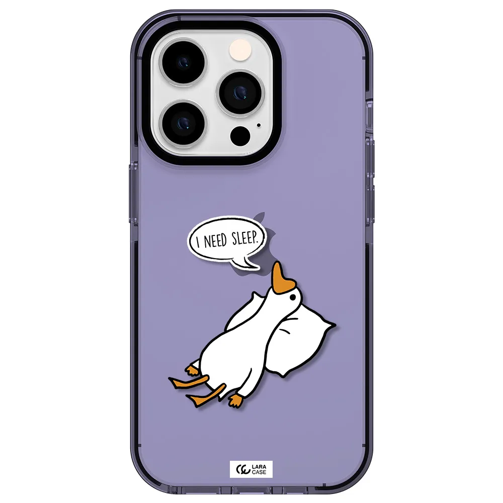 a cartoon of a duck with a pillow Apple iPhone 14 pro impact Lilac Case