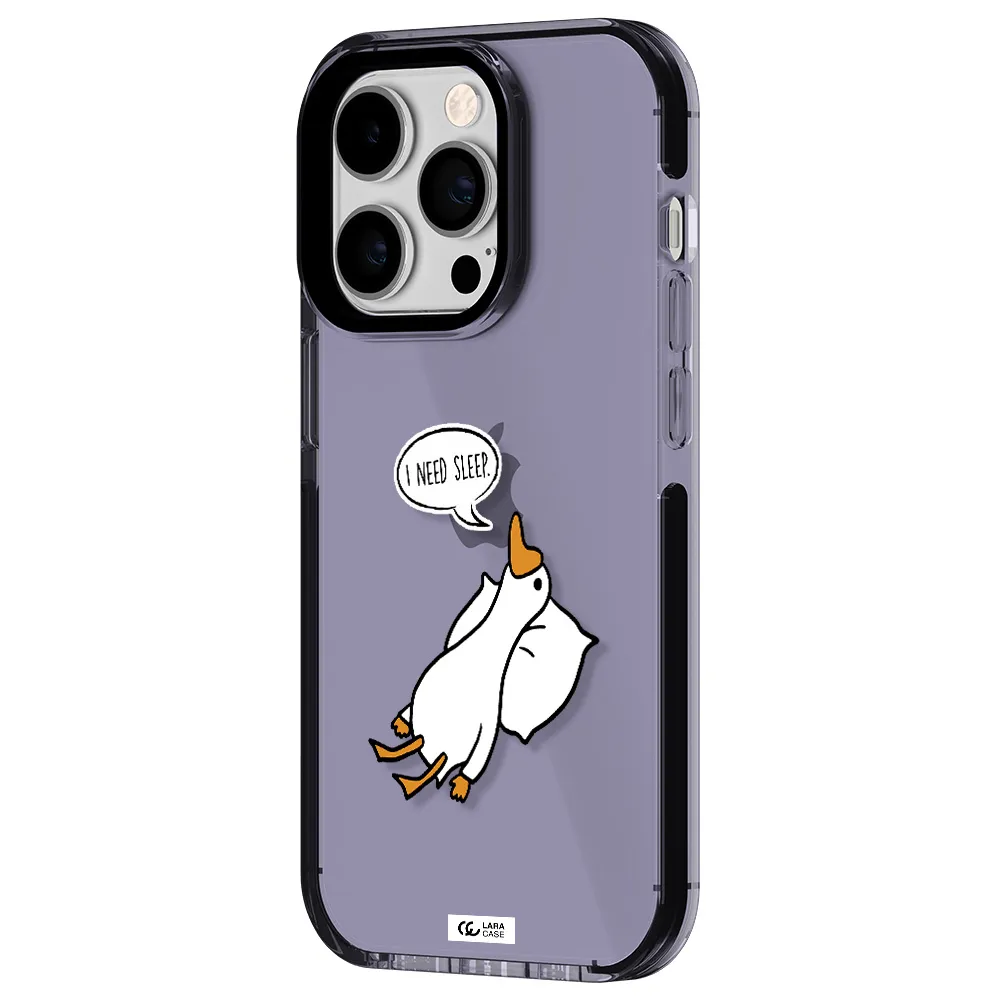 a cartoon of a duck with a pillow Apple iPhone 14 pro impact Lilac Case