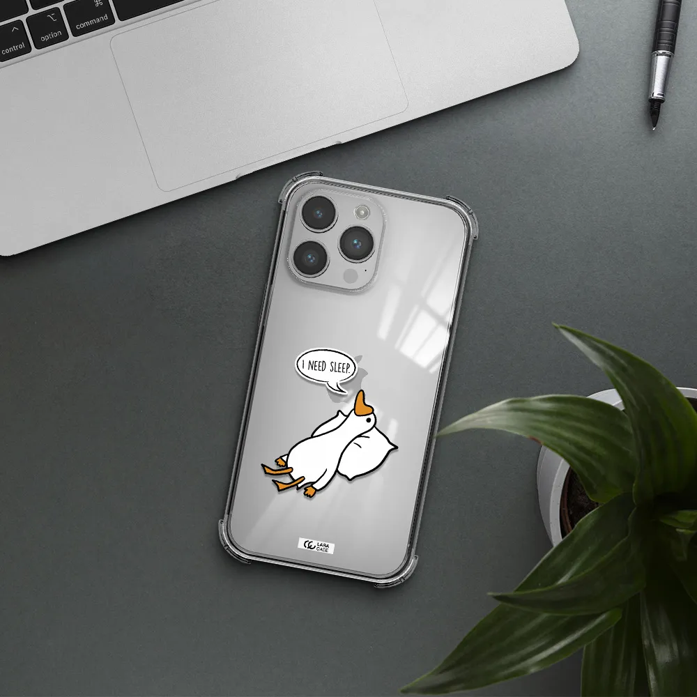 a cartoon of a duck with a pillow Apple iPhone 14 pro max Clear PC Case