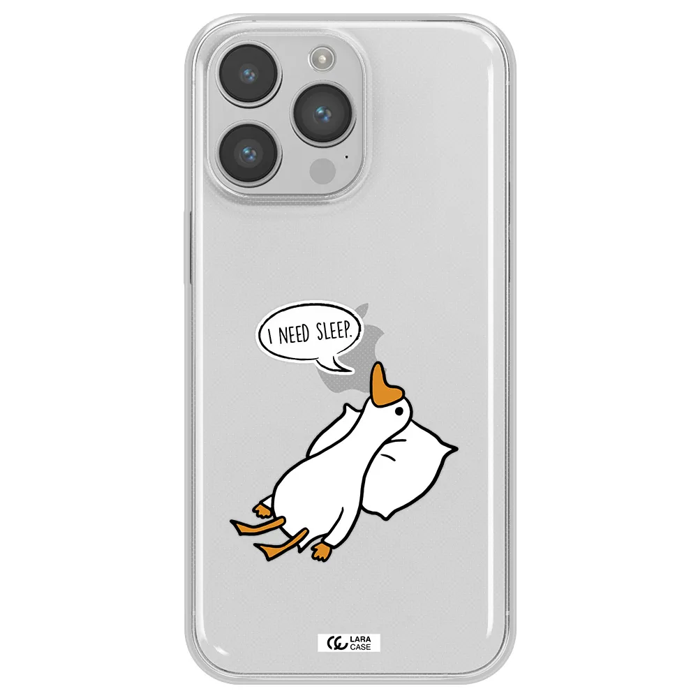 a cartoon of a duck with a pillow Apple iPhone 14 pro max Clear TPU Case
