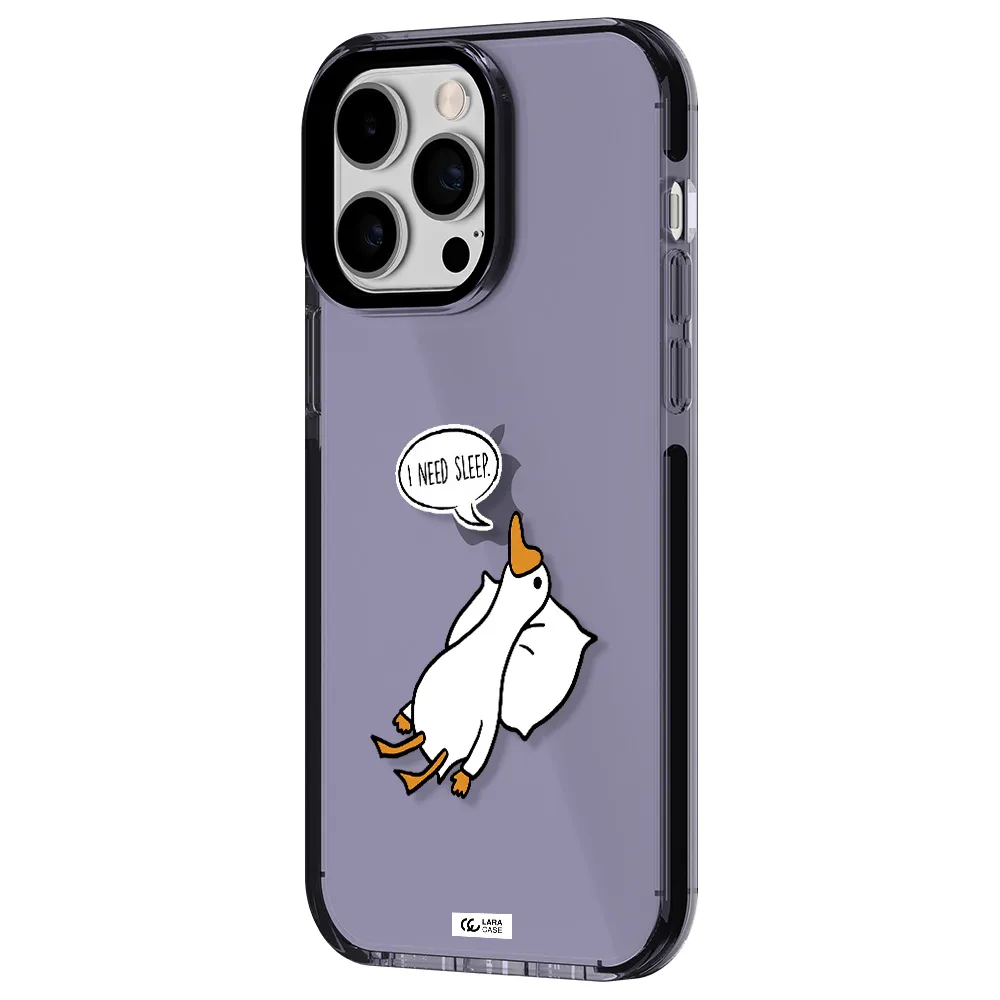 a cartoon of a duck with a pillow Apple iPhone 14 pro max impact Lilac Case