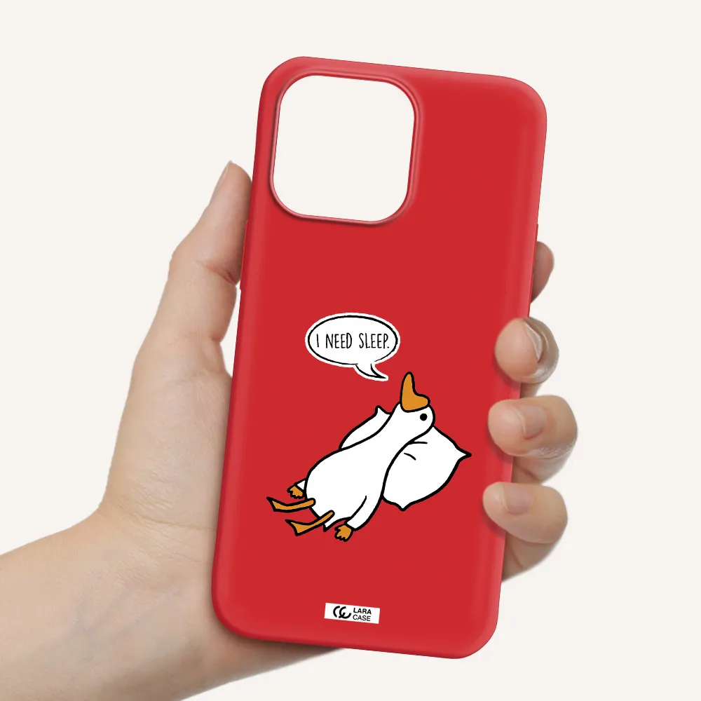 a cartoon of a duck with a pillow Apple iPhone 14 pro max Silicone Imperial Red Case