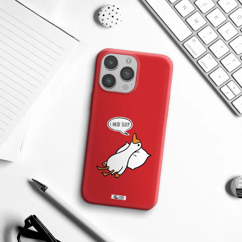 a cartoon of a duck with a pillow Apple iPhone 14 pro max Silicone Imperial Red Case