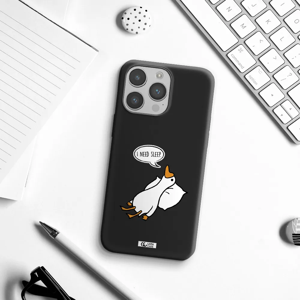 a cartoon of a duck with a pillow Apple iPhone 14 pro Silicone black Case