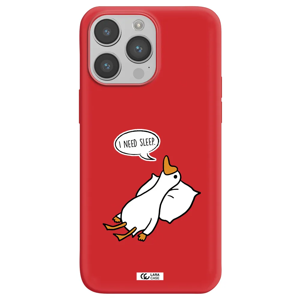 a cartoon of a duck with a pillow Apple iPhone 14 pro Silicone Imperial Red Case