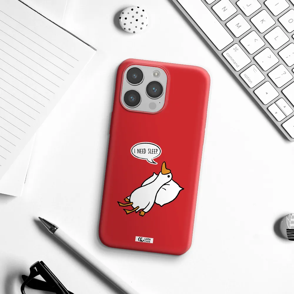 a cartoon of a duck with a pillow Apple iPhone 14 pro Silicone Imperial Red Case