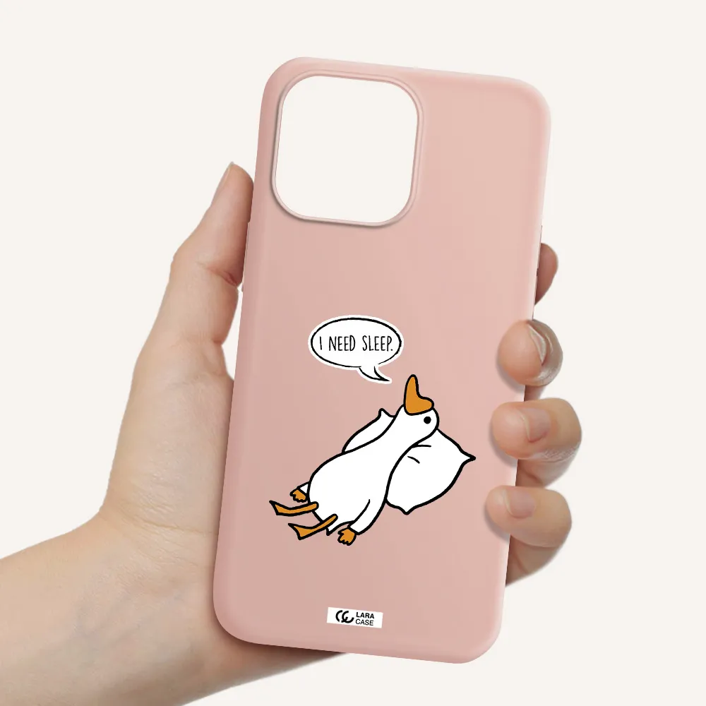 a cartoon of a duck with a pillow Apple iPhone 14 pro Silicone pastel pink Case