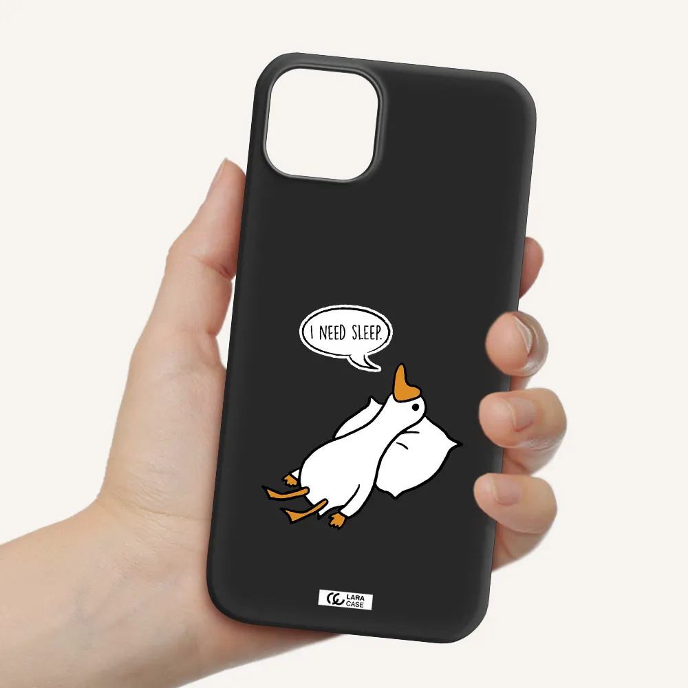 a cartoon of a duck with a pillow Apple iPhone 14 Silicone black Case