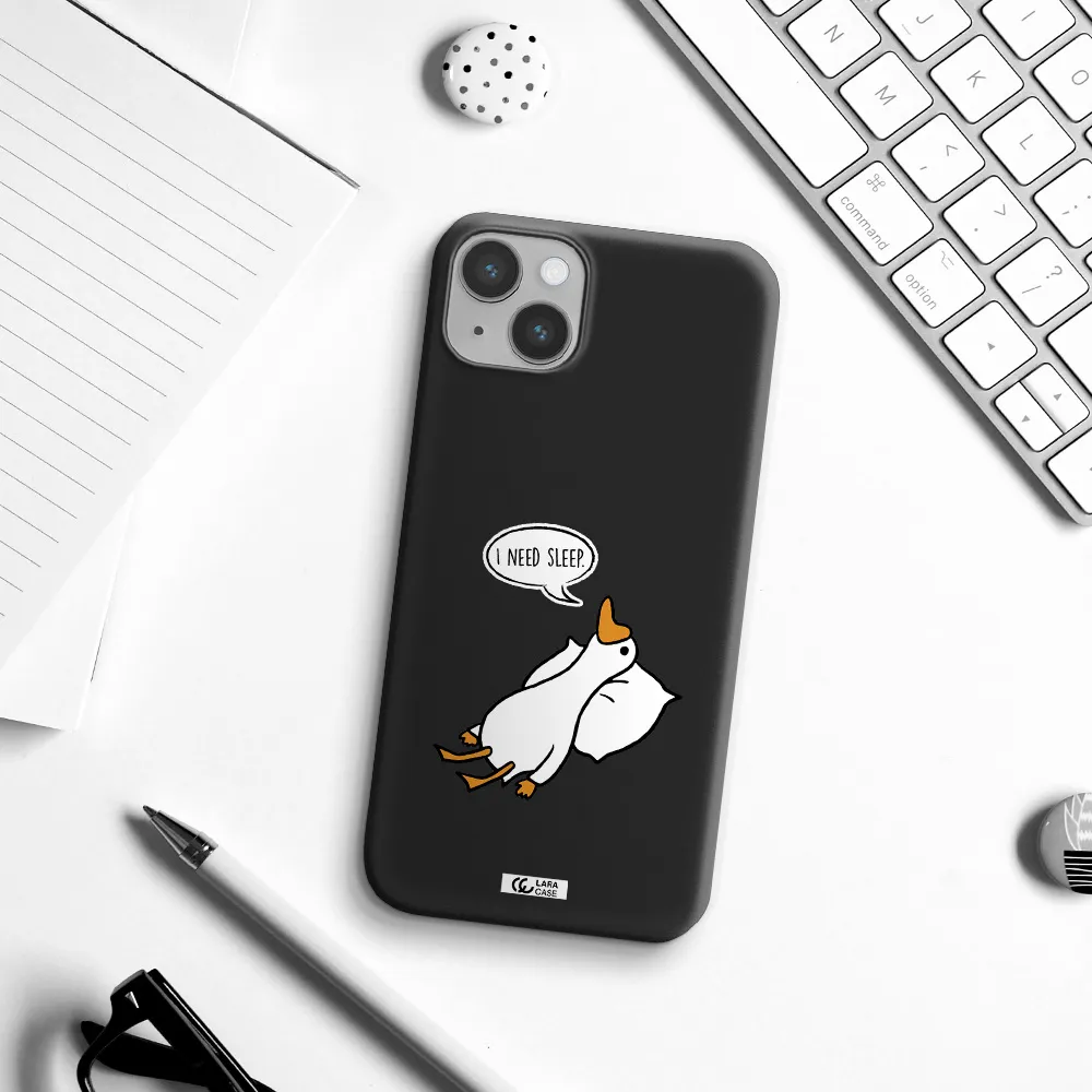 a cartoon of a duck with a pillow Apple iPhone 14 Silicone black Case