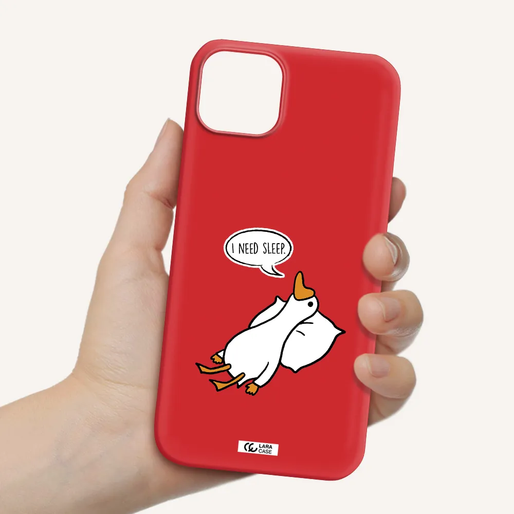 a cartoon of a duck with a pillow Apple iPhone 14 Silicone Imperial Red Case