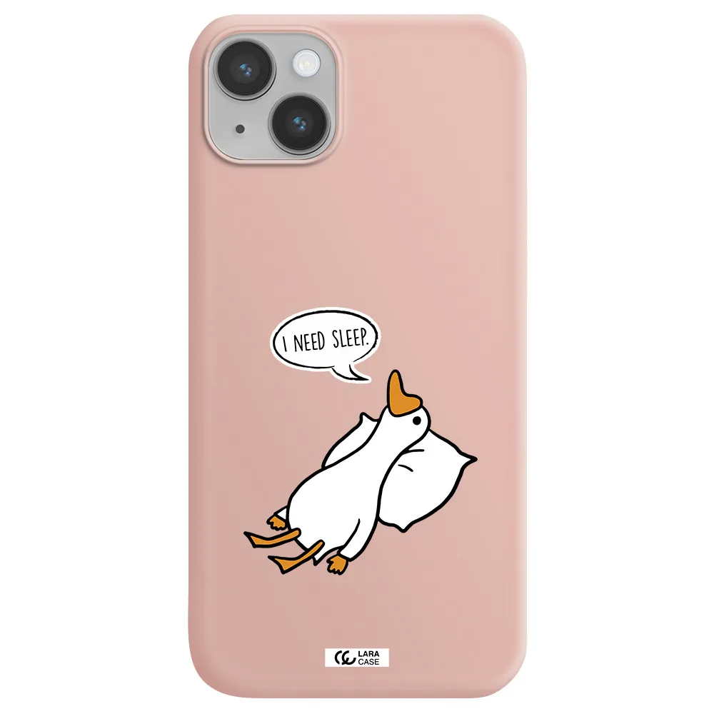 a cartoon of a duck with a pillow Apple iPhone 14 Silicone pastel pink Case