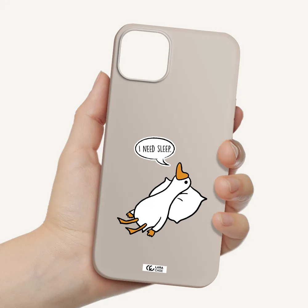 a cartoon of a duck with a pillow Apple iPhone 14 Silicone Stone Case