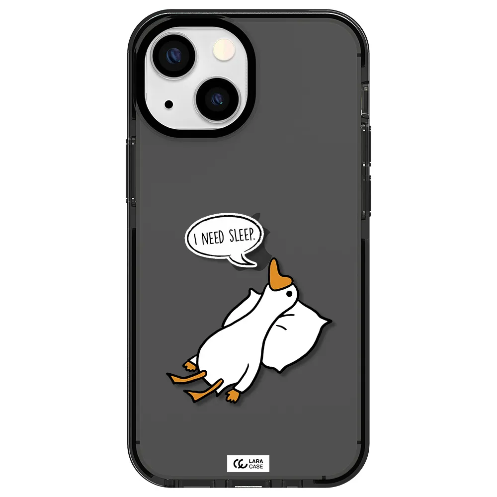 a cartoon of a duck with a pillow Apple iPhone 15 impact Smoke Black Case