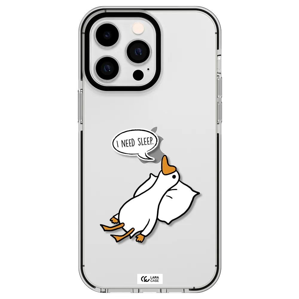 a cartoon of a duck with a pillow Apple iPhone 15 Pro Max impact black border Case