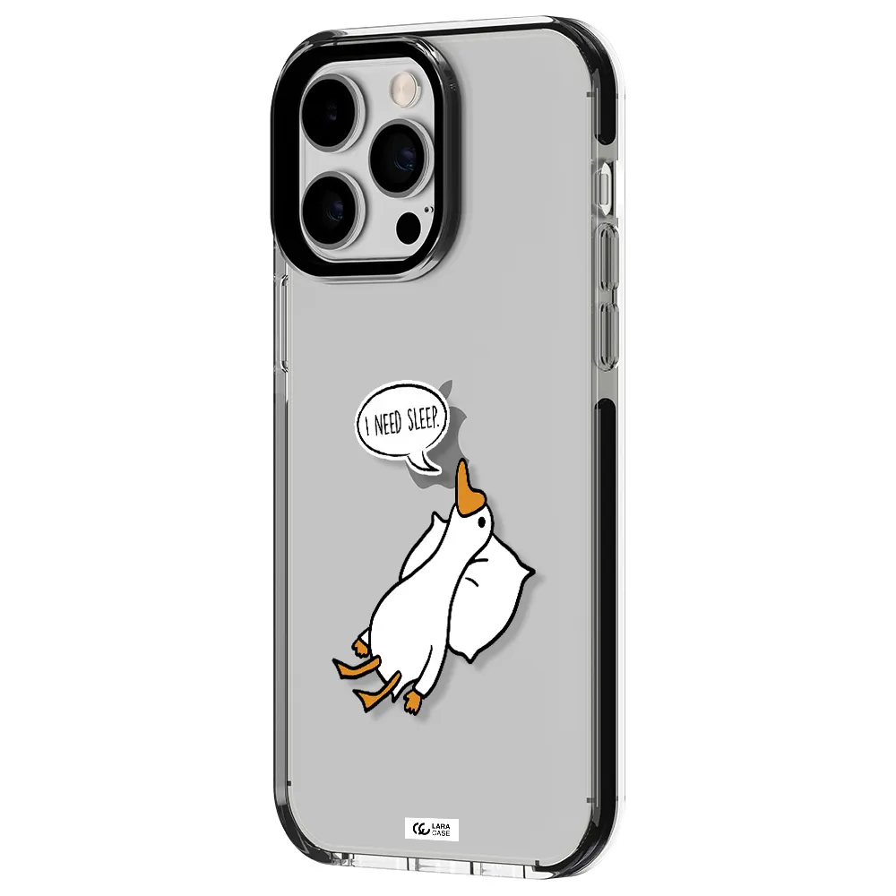 a cartoon of a duck with a pillow Apple iPhone 15 Pro Max impact black border Case