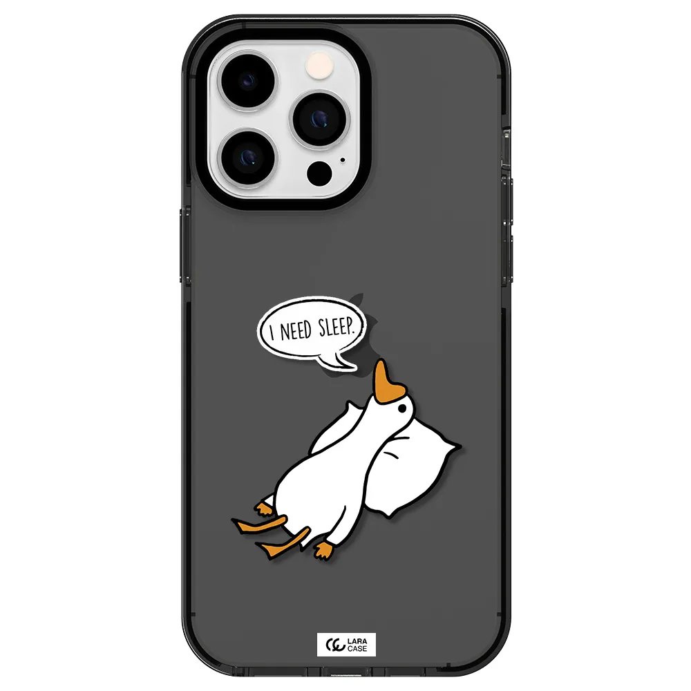 a cartoon of a duck with a pillow Apple iPhone 15 Pro Max impact Smoke Black Case