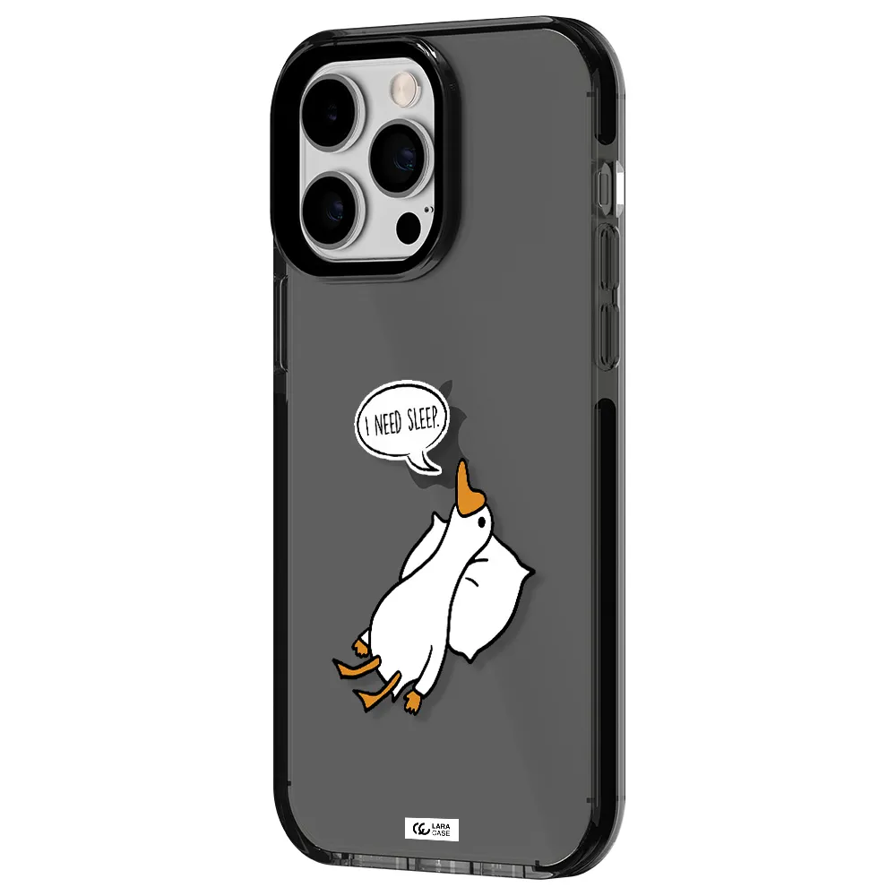 a cartoon of a duck with a pillow Apple iPhone 15 Pro Max impact Smoke Black Case
