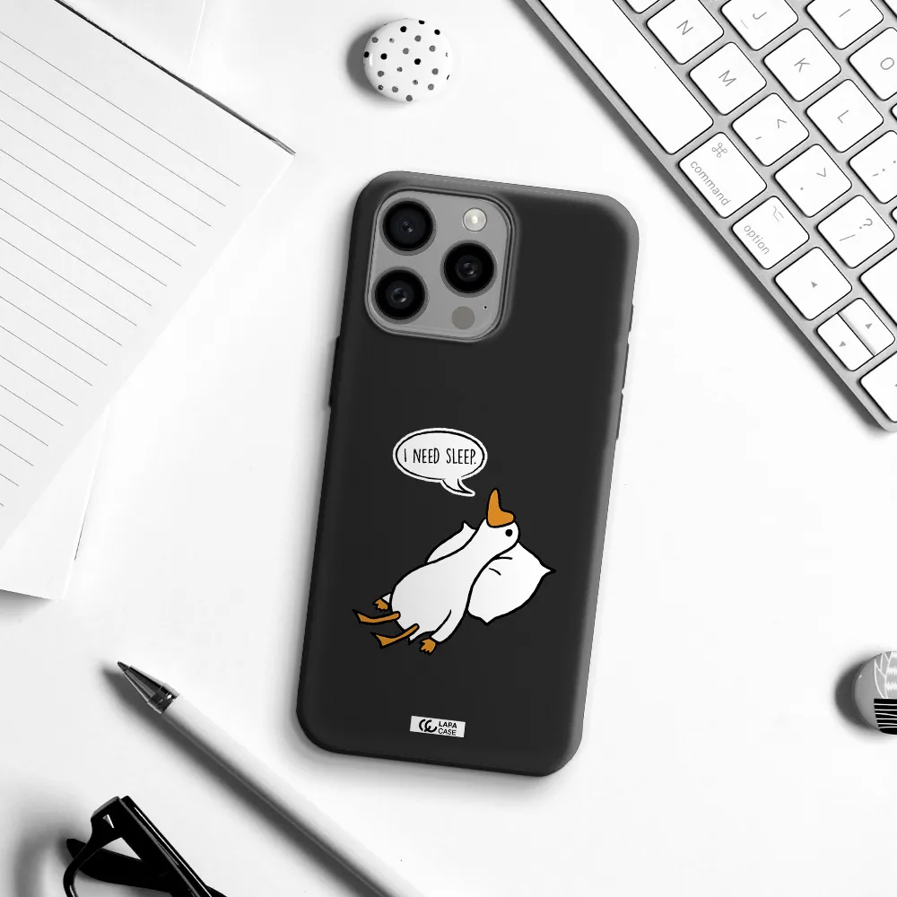 a cartoon of a duck with a pillow Apple Iphone 15 Pro max Silicone black Case