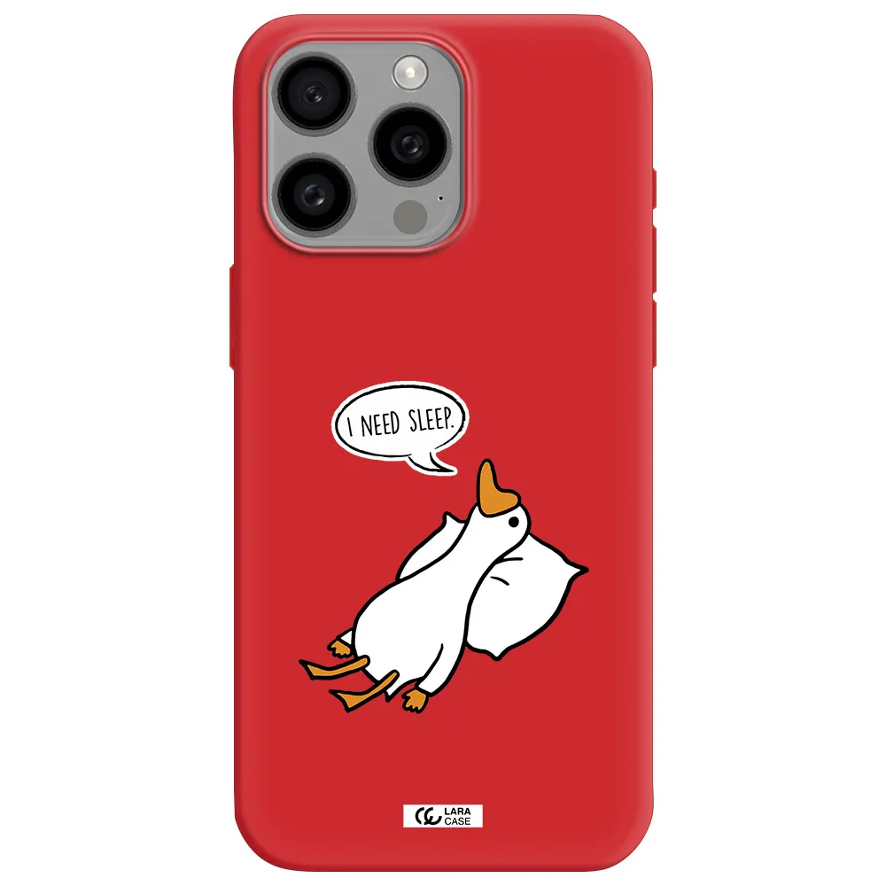 A Cartoon Of A Duck With A Pillow Apple Iphone 15 Pro Max Silicone Imperial Red Case