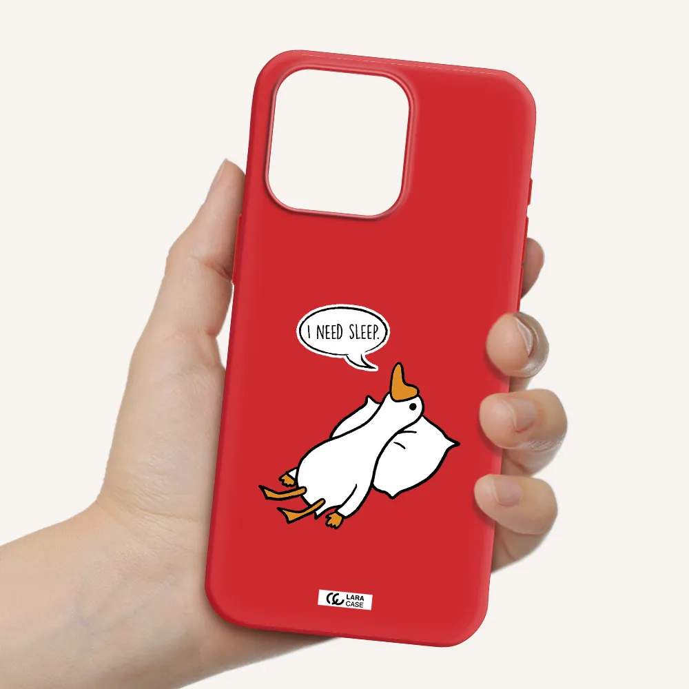 A Cartoon Of A Duck With A Pillow Apple Iphone 15 Pro Max Silicone Imperial Red Case