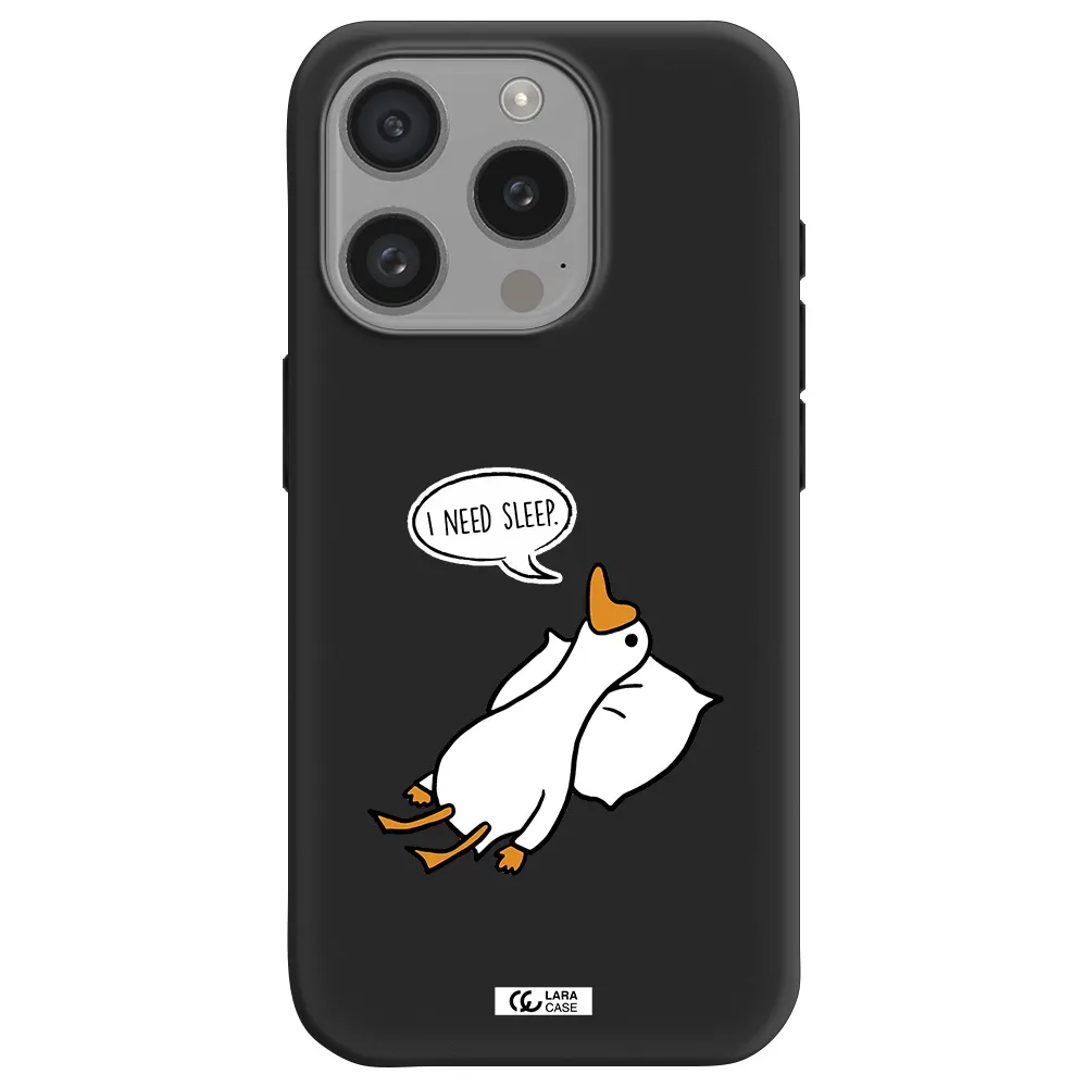 A Cartoon Of A Duck With A Pillow Apple Iphone 15 Pro Silicone Black Case