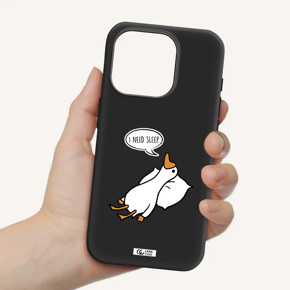 A Cartoon Of A Duck With A Pillow Apple Iphone 15 Pro Silicone Black Case