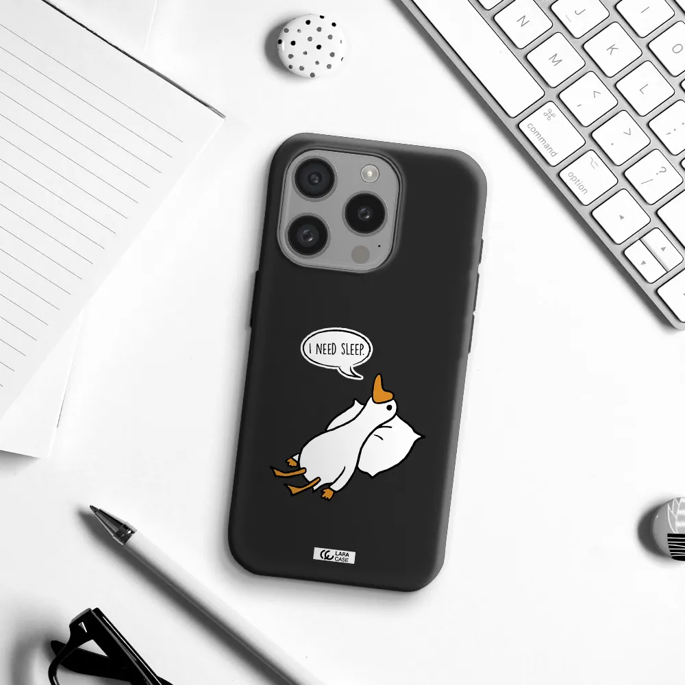 A Cartoon Of A Duck With A Pillow Apple Iphone 15 Pro Silicone Black Case