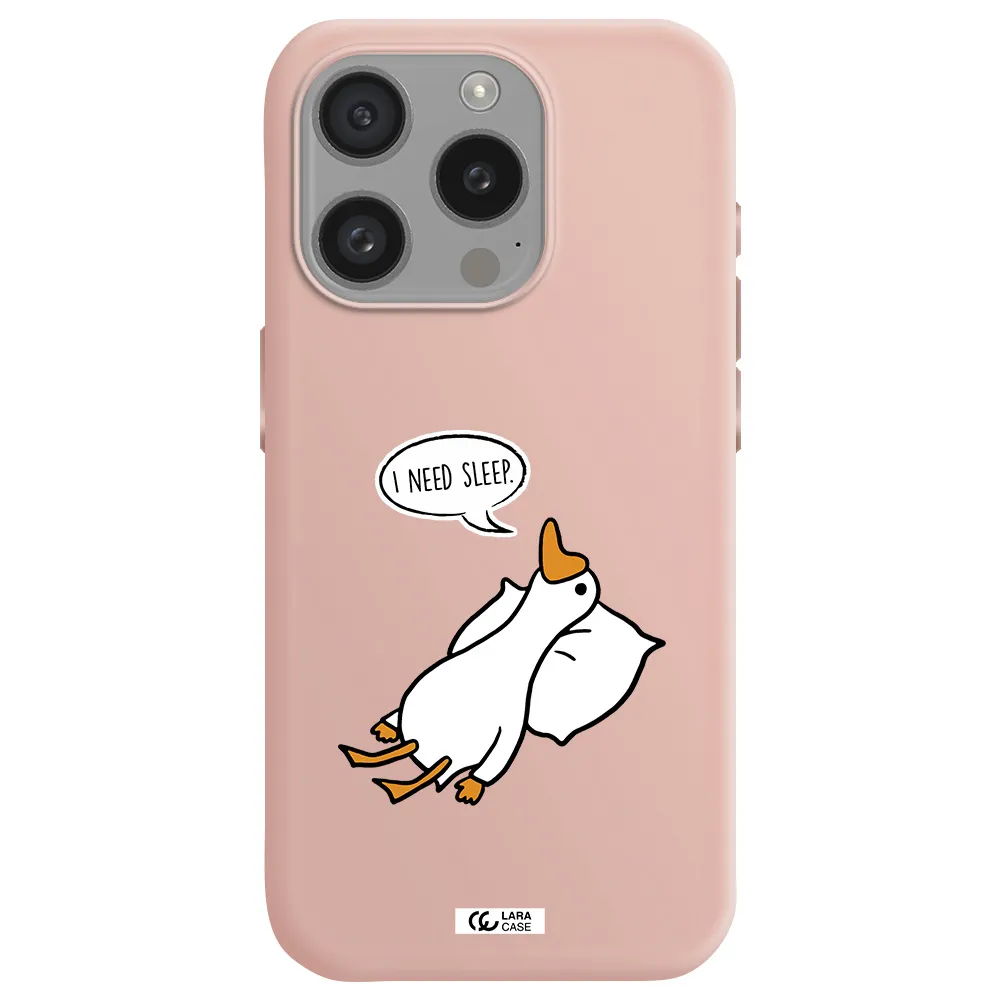 A Cartoon Of A Duck With A Pillow Apple Iphone 15 Pro Silicone Pastel Pink Case