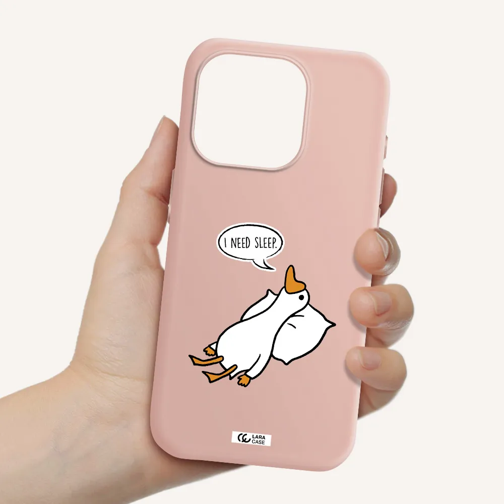 A Cartoon Of A Duck With A Pillow Apple Iphone 15 Pro Silicone Pastel Pink Case