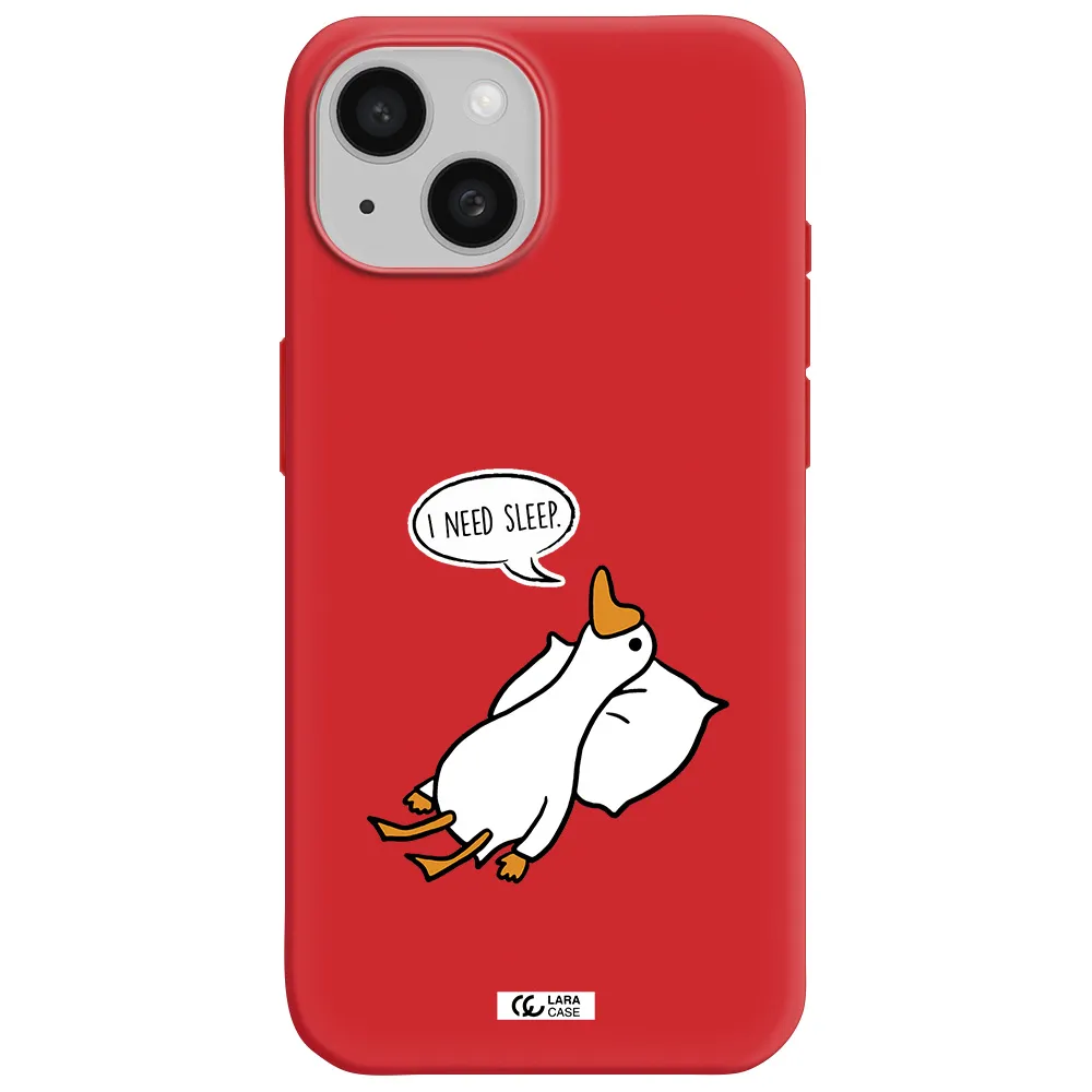 A Cartoon Of A Duck With A Pillow Apple Iphone 15 Silicone Imperial Red Case
