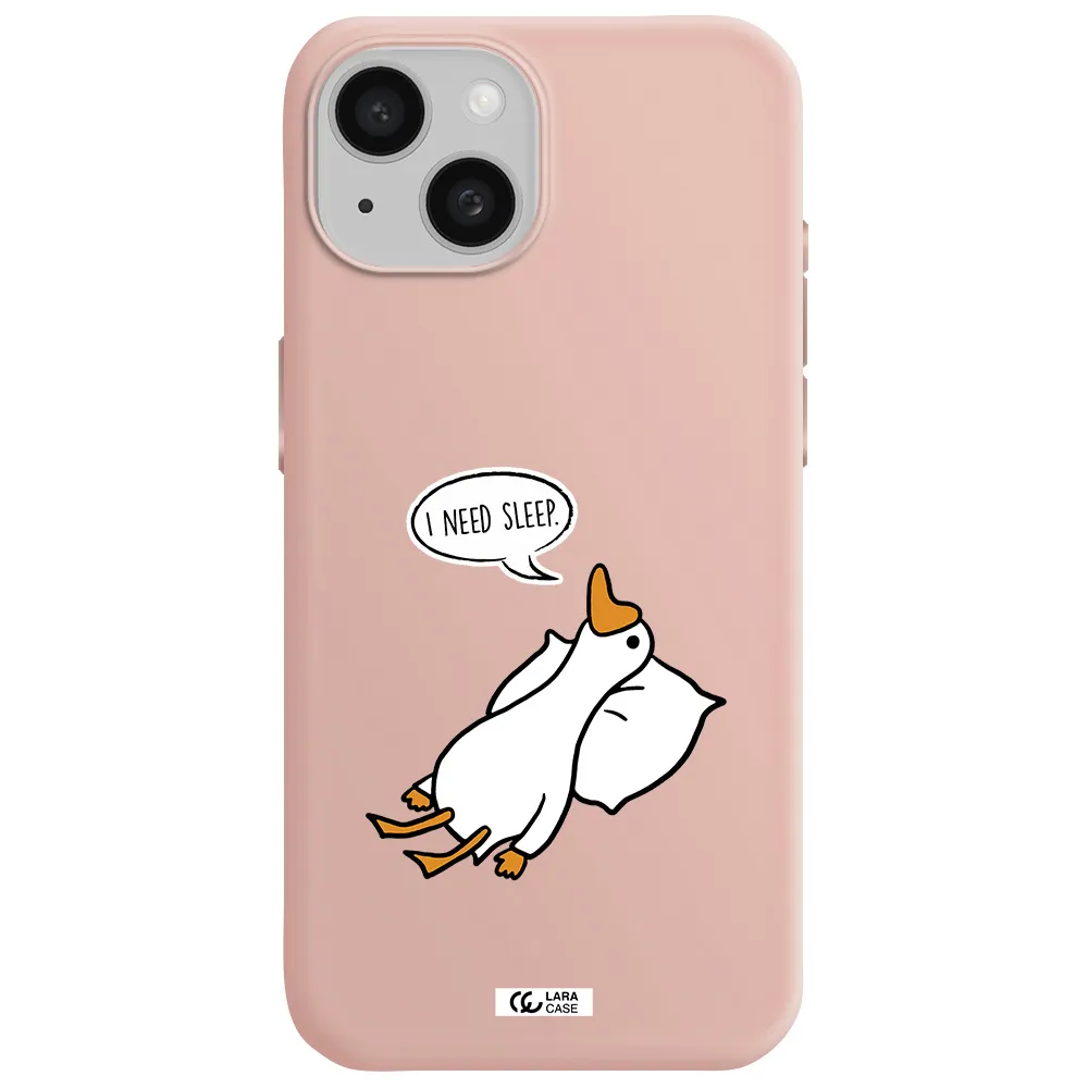 A Cartoon Of A Duck With A Pillow Apple Iphone 15 Silicone Pastel Pink Case