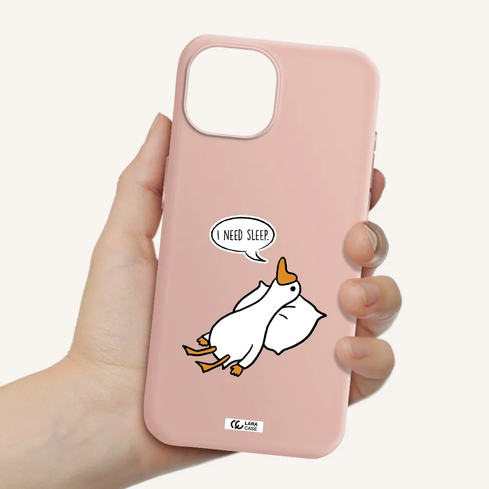 A Cartoon Of A Duck With A Pillow Apple Iphone 15 Silicone Pastel Pink Case