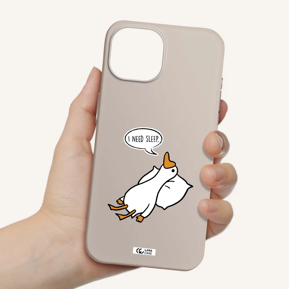a cartoon of a duck with a pillow Apple iPhone 15 Silicone Stone Case