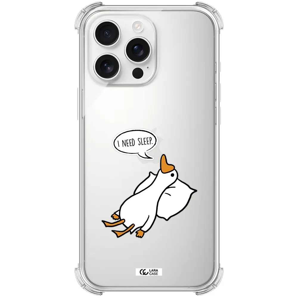 A Cartoon Of A Duck With A Pillow Apple Iphone 16 Pro Max Clear Pc Case